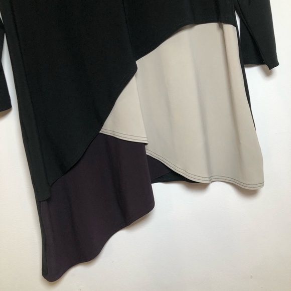 Sympli Sz 8 Elegant Colorblock V Neck Matrix Layer Asymmetric Hem 3/4 Sleeve top - Picture 5 of 14